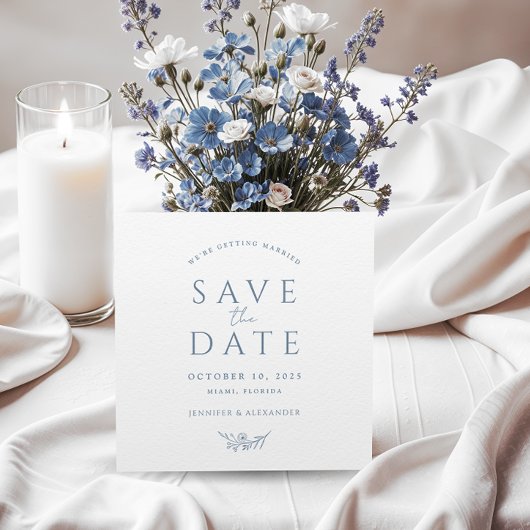 Dusty Blauw Monogram Bruiloft Save The Date Kaart