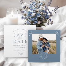 Dusty Blauw Monogram Bruiloft Save The Date Kaart