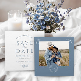 Dusty Blauw Monogram Bruiloft Save The Date Kaart