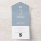 Dusty Blauw Monogram QR Code Trouwdatum All In One Uitnodiging (Binnen)