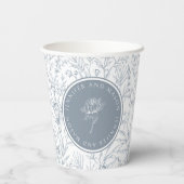 Dusty blauw roos monogram bruiloft papier bekers (Achterkant)