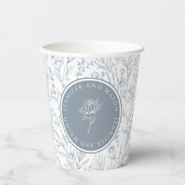 Dusty blauw roos monogram bruiloft papier bekers