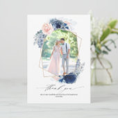 Dusty Blauw Roze Bloemen Bruiloft Dank u Foto Bedankkaart (Staand voorkant)