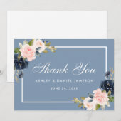 Dusty Blauw Roze Blush Bloemen Bruiloft Bedankkaart (Voorkant / Achterkant)