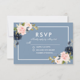 Dusty Blauw Roze Blush Bloemen Bruiloft RSVP
