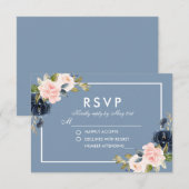 Dusty Blauw Roze Blush Bloemen Bruiloft RSVP Kaartje (Voorkant / Achterkant)