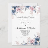 Dusty Blauw Roze Waterverf Bloemen Elegante Bruilo Kaart (Voorkant)