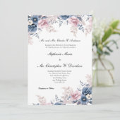 Dusty Blauw Roze Waterverf Bloemen Elegante Bruilo Kaart (Staand voorkant)