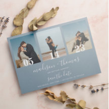 Dusty Blauw Script 3 Foto Bruiloft Save The Date