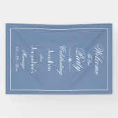 Dusty Blauw Script Elegant Bruiloft Welkom Achterg Spandoek (Horizontaal)
