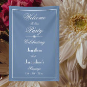 Dusty Blauw Script Elegant Bruiloft Welkom Achterg Spandoek