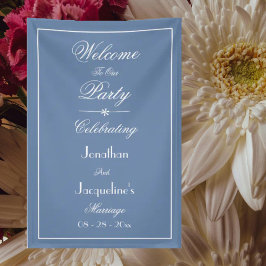 Dusty Blauw Script Elegant Bruiloft Welkom Achterg Spandoek