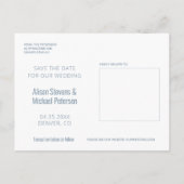 Dusty blauw script lente foto save date bruiloft aankondigingskaart (Achterkant)