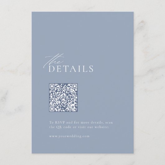 Dusty blauw strand bruiloft QR code details Informatiekaartje (Voorkant)
