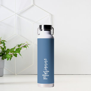 Dusty blauw wit aangepaste naam script waterfles