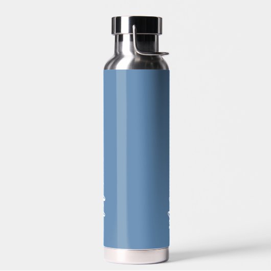 Dusty blauw wit aangepaste naam script waterfles (Links)