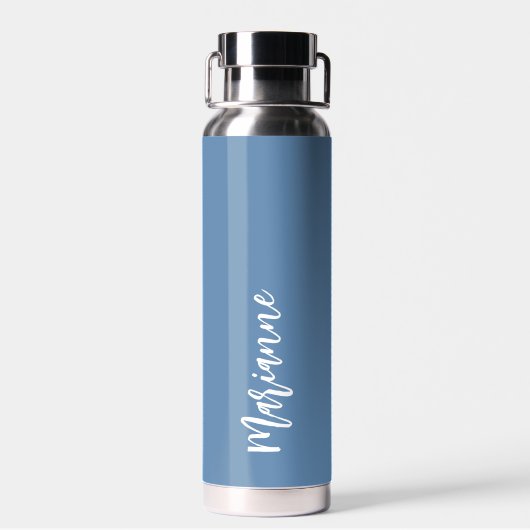 Dusty blauw wit aangepaste naam script waterfles (Achterkant)