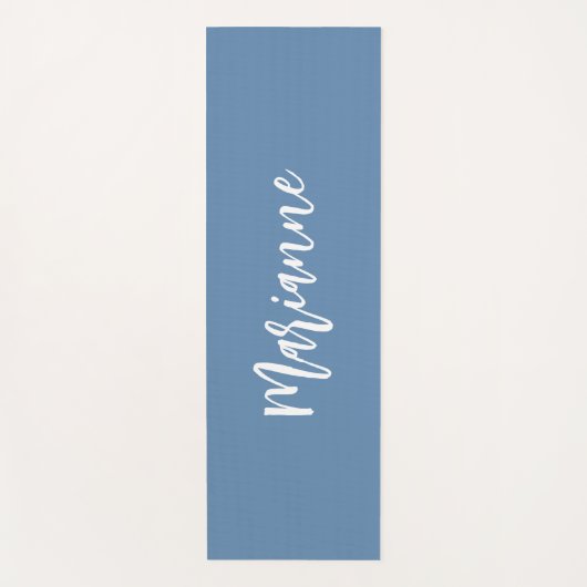 Dusty blauw wit aangepaste naam script yogamat (Voorkant)