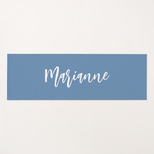 Dusty blauw wit aangepaste naam script yogamat (Voorkant (horizontaal))