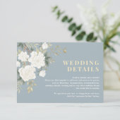 Dusty Blauw Wit Chinoiserie Bruiloft Details Informatiekaartje (Staand voorkant)