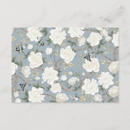 Dusty Blauw Wit Chinoiserie Bruiloft Details Informatiekaartje (Achterkant)