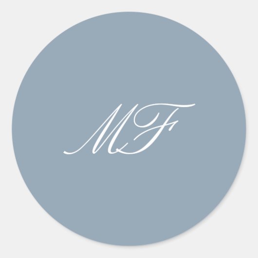 Dusty Blauw Wit Formele Klassieke Monogram Huwelij Ronde Sticker (Voorkant)