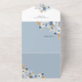 Dusty Blauw Wit Goud Bloemen Bruiloft All In One Uitnodiging (Buitenkant)