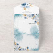 Dusty Blauw Wit Goud Bloemen Bruiloft All In One Uitnodiging (Buitenkant)