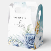 Dusty Blauw Wit Goud Bloemen Bruiloft Bedankdoosjes (Geopend)