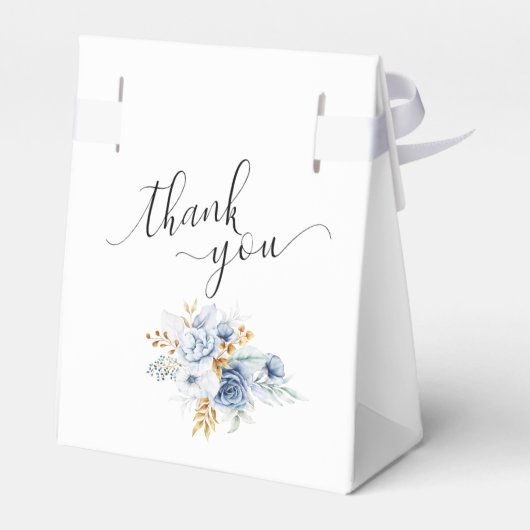 Dusty Blauw Wit Goud Bloemen Bruiloft Bedankdoosjes (Achterkant)