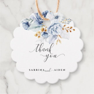 Dusty Blauw Wit Goud Bloemen Bruiloft Bedankjes Labels