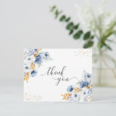 Dusty Blauw Wit Goud Bloemen Bruiloft Bedankkaart (Staand voorkant)