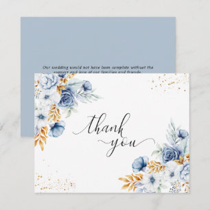 Dusty Blauw Wit Goud Bloemen Bruiloft Bedankkaart