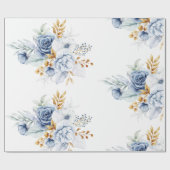 Dusty Blauw Wit Goud Bloemen Bruiloft Cadeaupapier (Vlak)
