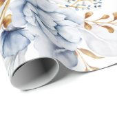 Dusty Blauw Wit Goud Bloemen Bruiloft Cadeaupapier (Rol Hoek)
