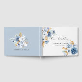 Dusty Blauw Wit Goud Bloemen Bruiloft Gastenboek (Volledig)