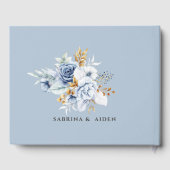 Dusty Blauw Wit Goud Bloemen Bruiloft Gastenboek (Achterkant)