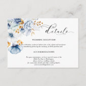Dusty Blauw Wit Goud Bloemen Bruiloft Informatiekaartje (Voorkant)