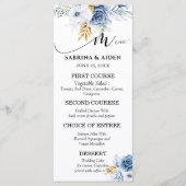 Dusty Blauw Wit Goud Bloemen Bruiloft Menu (Voorkant)
