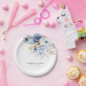 Dusty Blauw Wit Goud Bloemen Bruiloft Papieren Bordje (Feest)