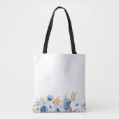 Dusty Blauw Wit Goud Bloemen Bruiloft Tote Bag (Voorkant)