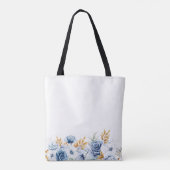 Dusty Blauw Wit Goud Bloemen Bruiloft Tote Bag (Achterkant)