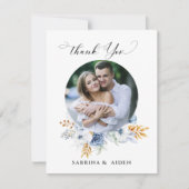 Dusty Blauw Wit Goud Bloemen Foto Bedankkaart (Voorkant)