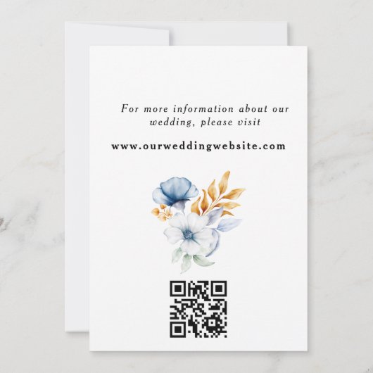 Dusty Blauw Wit Gouden Bloemenboog Foto QR Code Save The Date (Achterkant)