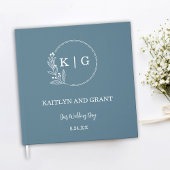 Dusty Blauw & Wit Monogram Bruiloftsgastenboek Gastenboek