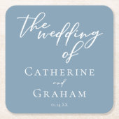 Dusty Blauw Wit Typografie Kustbruiloft Kartonnen Onderzetters (Voorkant)