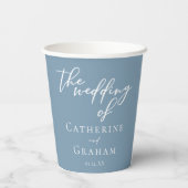 Dusty Blauw Wit Typografie Kustbruiloft Papieren Bekers (Achterkant)