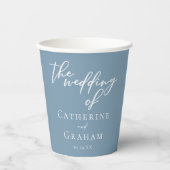 Dusty Blauw Wit Typografie Kustbruiloft Papieren Bekers (Voorkant)
