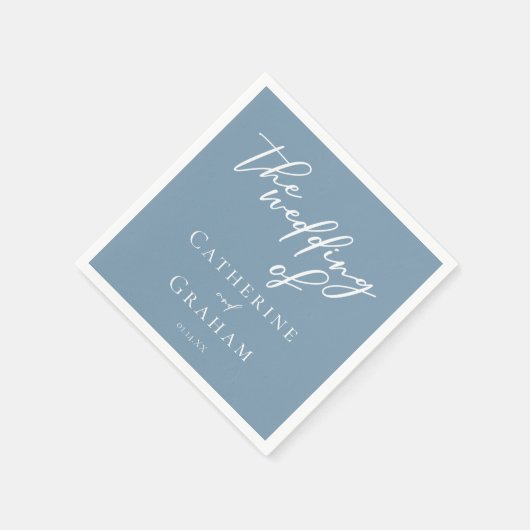 Dusty Blauw Wit Typografie Kustbruiloft Servet (Hoek)