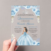 Dusty Blauw & Zilver Bloemen Prinses Quinceañera Acryl Uitnodigingen (Insitu (Draagbaar))